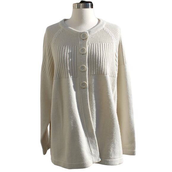 Anthology Women's Button Down Cardigan Cream Chunky Ribbed Oversized Size M - Picture 1 of 8